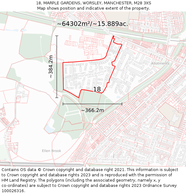 18, MARPLE GARDENS, WORSLEY, MANCHESTER, M28 3XS: Plot and title map