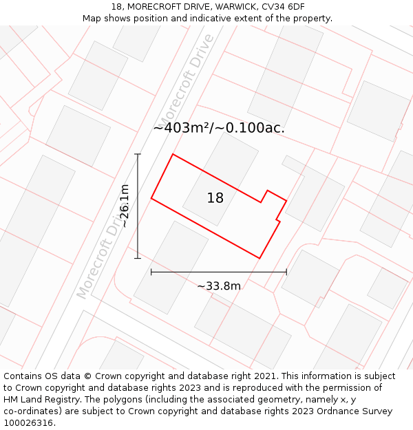 18, MORECROFT DRIVE, WARWICK, CV34 6DF: Plot and title map