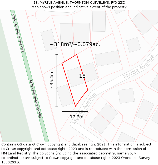 18, MYRTLE AVENUE, THORNTON-CLEVELEYS, FY5 2ZD: Plot and title map