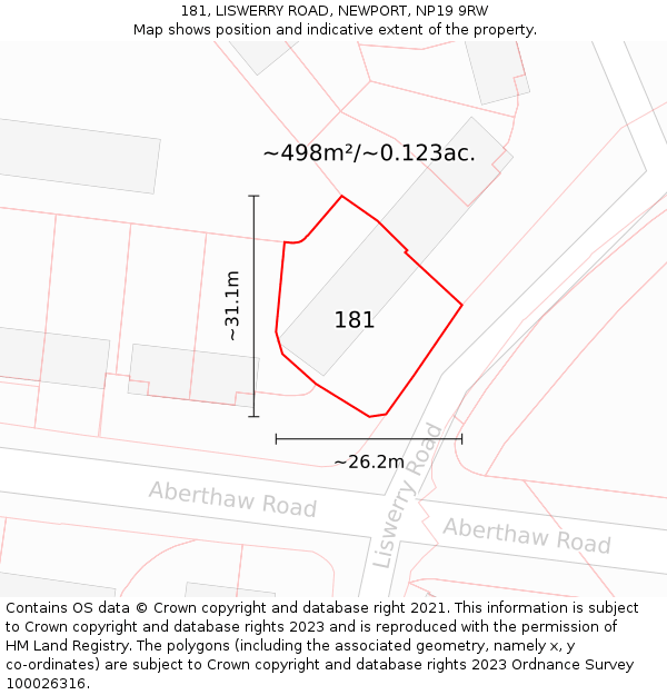 181, LISWERRY ROAD, NEWPORT, NP19 9RW: Plot and title map