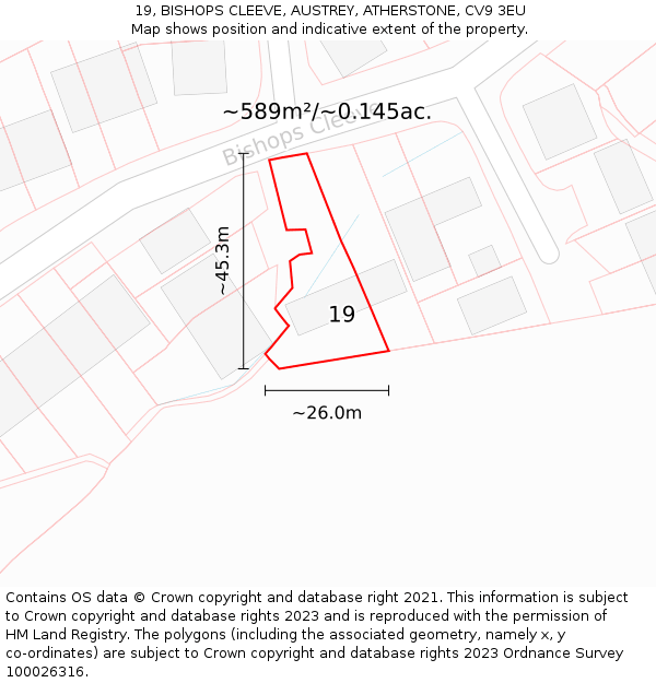 19, BISHOPS CLEEVE, AUSTREY, ATHERSTONE, CV9 3EU: Plot and title map