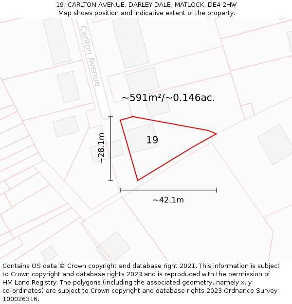 19, CARLTON AVENUE, DARLEY DALE, MATLOCK, DE4 2HW: Plot and title map