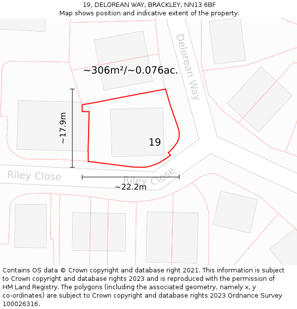 19, DELOREAN WAY, BRACKLEY, NN13 6BF: Plot and title map