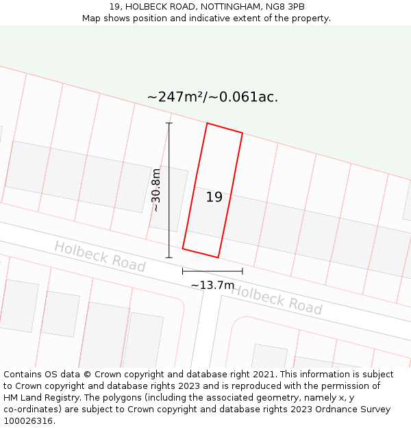 19, HOLBECK ROAD, NOTTINGHAM, NG8 3PB: Plot and title map