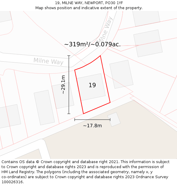 19, MILNE WAY, NEWPORT, PO30 1YF: Plot and title map