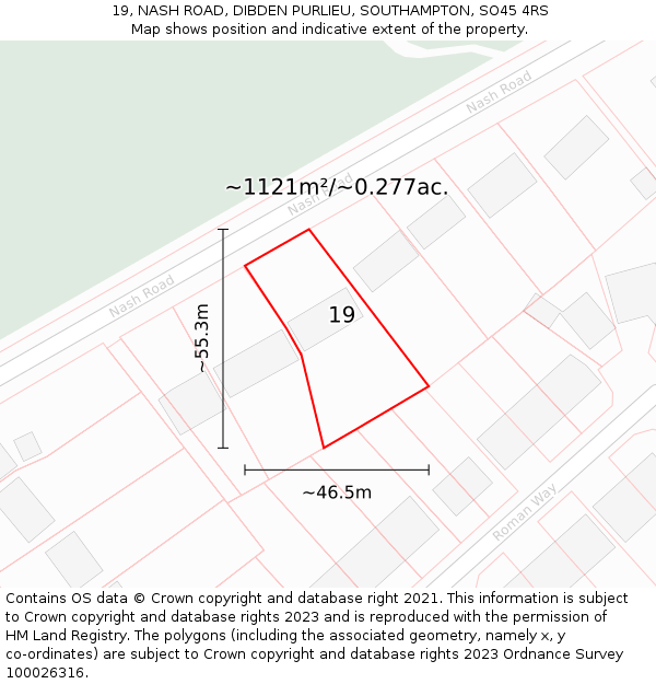 19, NASH ROAD, DIBDEN PURLIEU, SOUTHAMPTON, SO45 4RS: Plot and title map