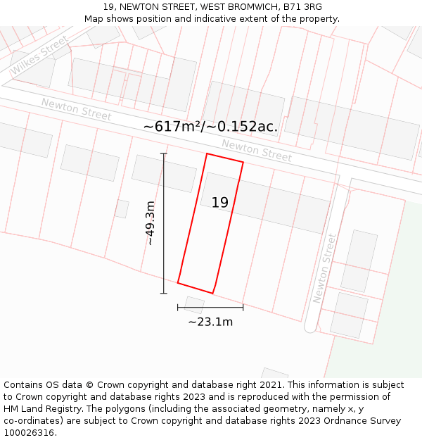 19, NEWTON STREET, WEST BROMWICH, B71 3RG: Plot and title map