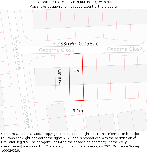 19, OSBORNE CLOSE, KIDDERMINSTER, DY10 3YY: Plot and title map