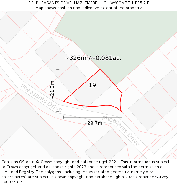 19, PHEASANTS DRIVE, HAZLEMERE, HIGH WYCOMBE, HP15 7JT: Plot and title map
