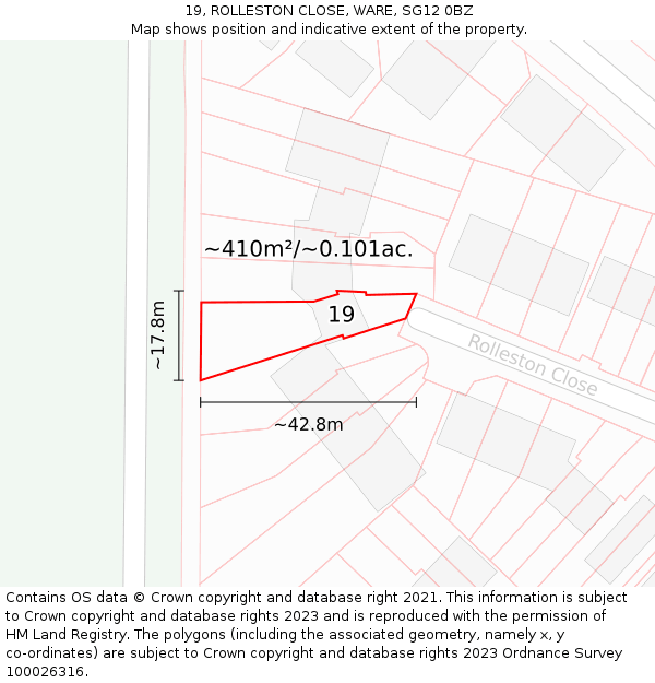 19, ROLLESTON CLOSE, WARE, SG12 0BZ: Plot and title map