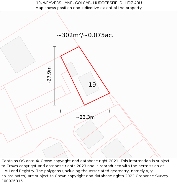 19, WEAVERS LANE, GOLCAR, HUDDERSFIELD, HD7 4RU: Plot and title map