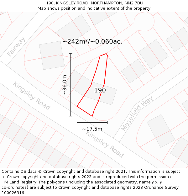 190, KINGSLEY ROAD, NORTHAMPTON, NN2 7BU: Plot and title map