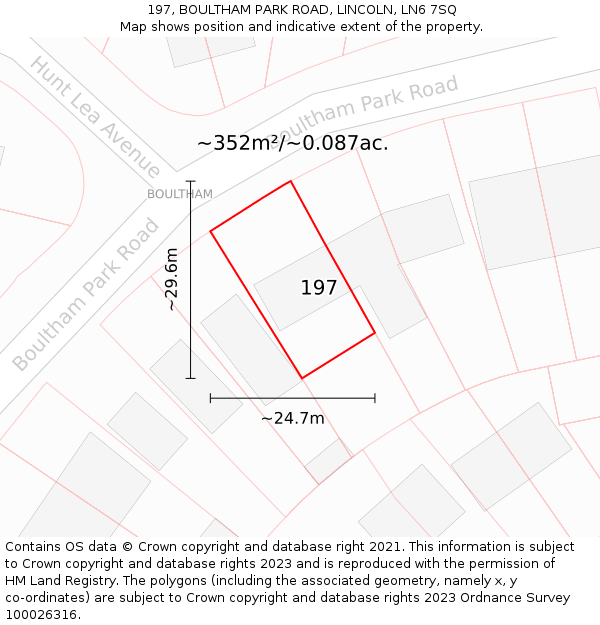 197, BOULTHAM PARK ROAD, LINCOLN, LN6 7SQ: Plot and title map