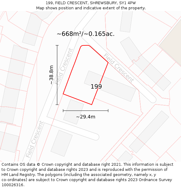 199, FIELD CRESCENT, SHREWSBURY, SY1 4PW: Plot and title map