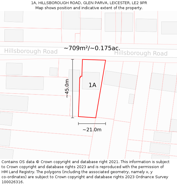 1A, HILLSBOROUGH ROAD, GLEN PARVA, LEICESTER, LE2 9PR: Plot and title map