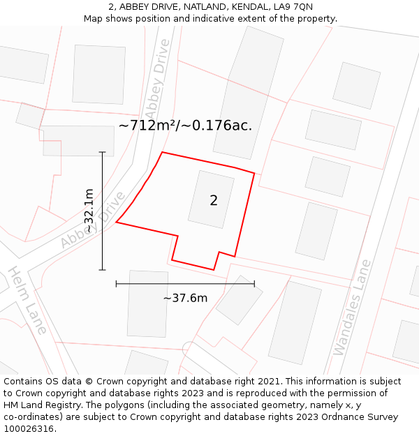 2, ABBEY DRIVE, NATLAND, KENDAL, LA9 7QN: Plot and title map