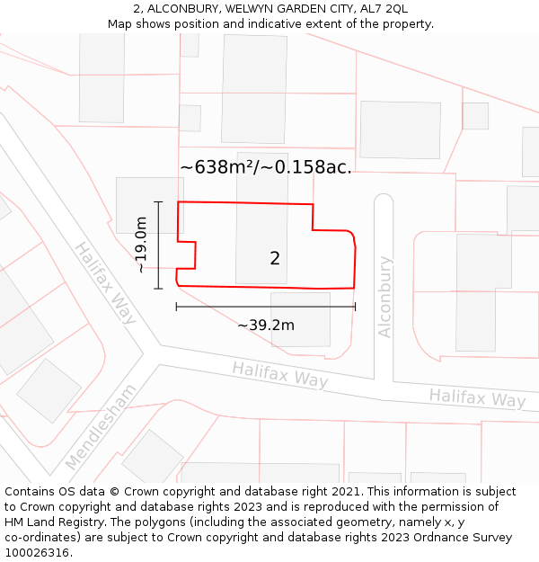 2, ALCONBURY, WELWYN GARDEN CITY, AL7 2QL: Plot and title map