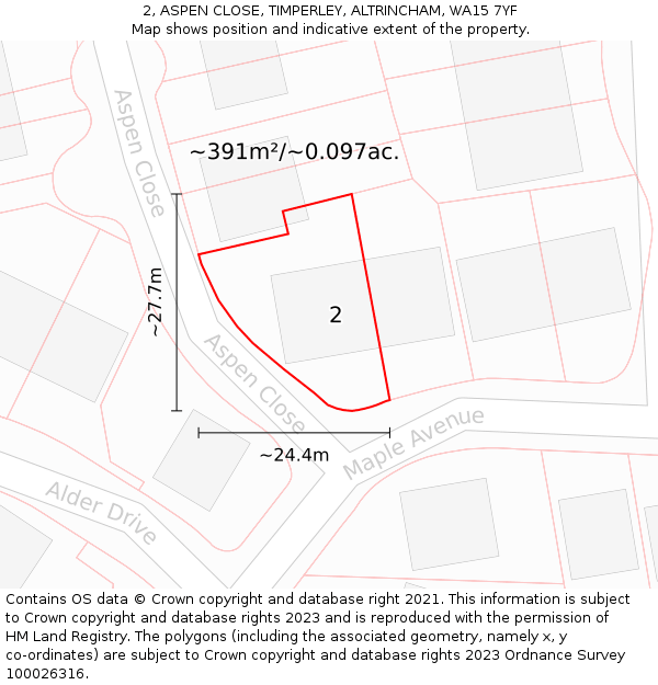 2, ASPEN CLOSE, TIMPERLEY, ALTRINCHAM, WA15 7YF: Plot and title map