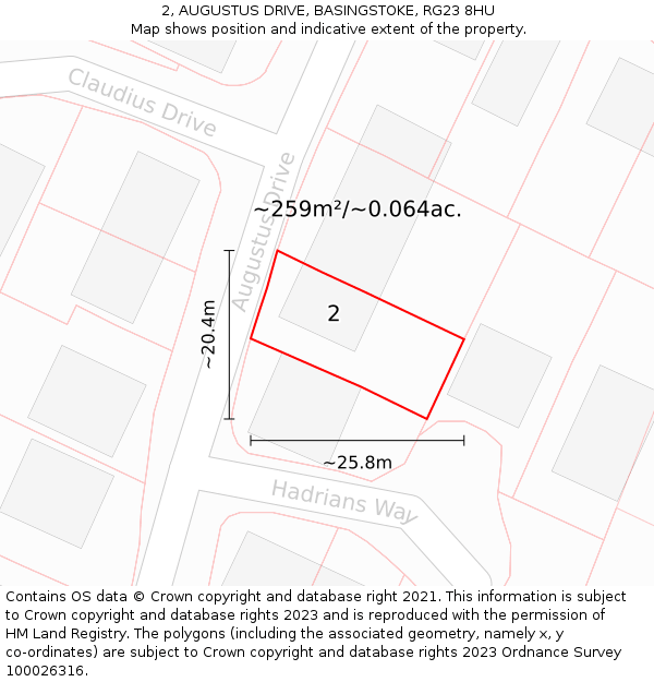 2, AUGUSTUS DRIVE, BASINGSTOKE, RG23 8HU: Plot and title map