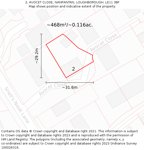 2, AVOCET CLOSE, NANPANTAN, LOUGHBOROUGH, LE11 3BF: Plot and title map