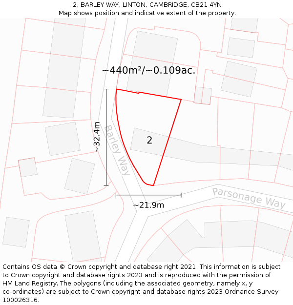 2, BARLEY WAY, LINTON, CAMBRIDGE, CB21 4YN: Plot and title map