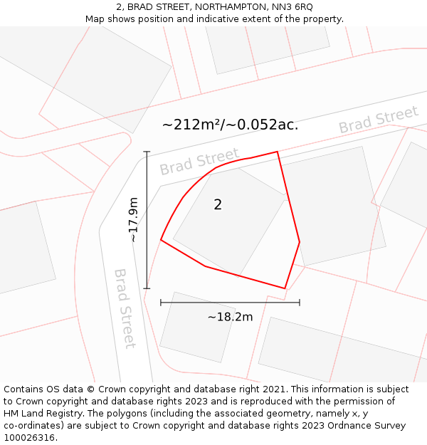 2, BRAD STREET, NORTHAMPTON, NN3 6RQ: Plot and title map