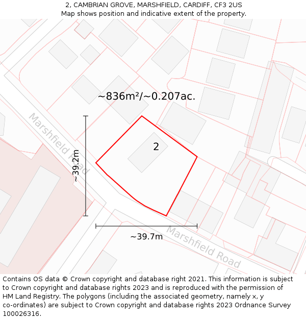 2, CAMBRIAN GROVE, MARSHFIELD, CARDIFF, CF3 2US: Plot and title map