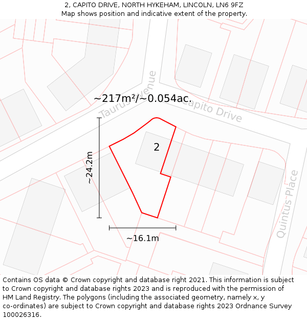 2, CAPITO DRIVE, NORTH HYKEHAM, LINCOLN, LN6 9FZ: Plot and title map