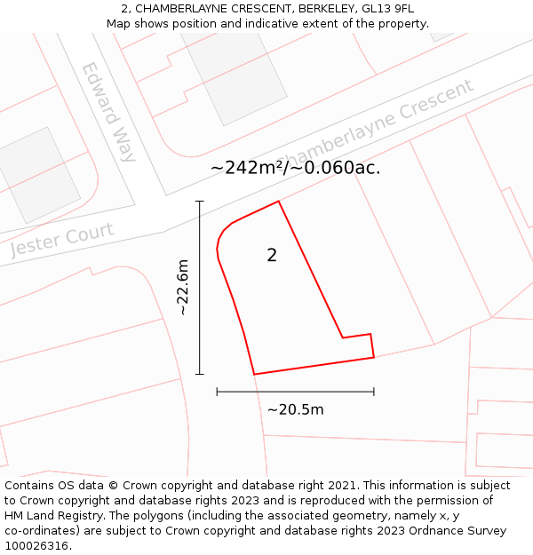 2, CHAMBERLAYNE CRESCENT, BERKELEY, GL13 9FL: Plot and title map