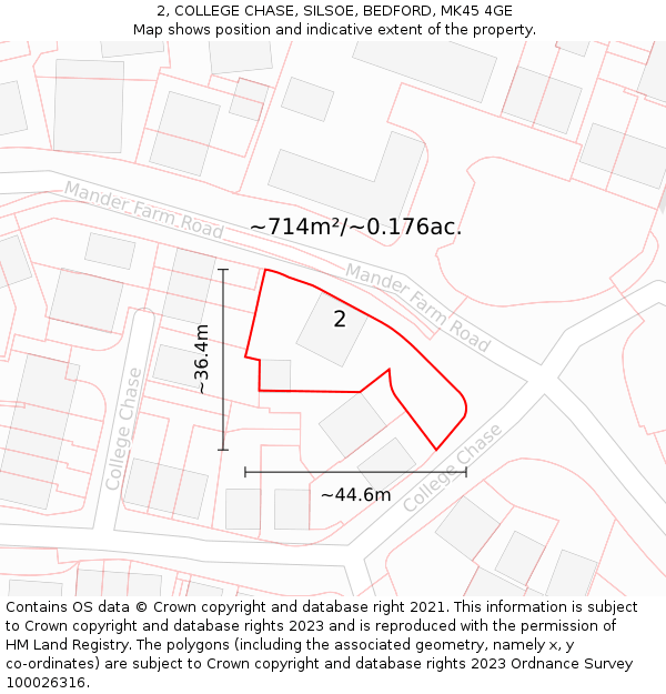 2, COLLEGE CHASE, SILSOE, BEDFORD, MK45 4GE: Plot and title map