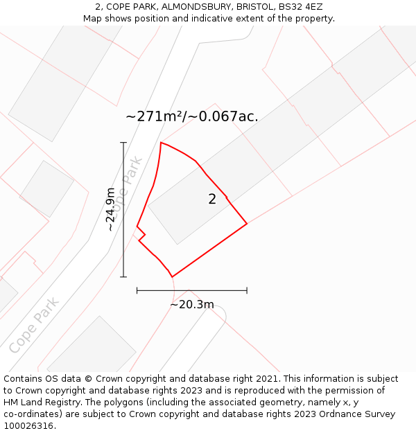 2, COPE PARK, ALMONDSBURY, BRISTOL, BS32 4EZ: Plot and title map