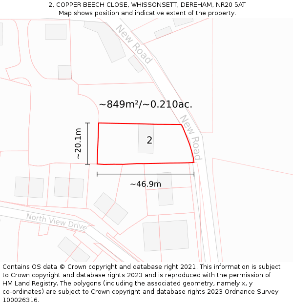 2, COPPER BEECH CLOSE, WHISSONSETT, DEREHAM, NR20 5AT: Plot and title map