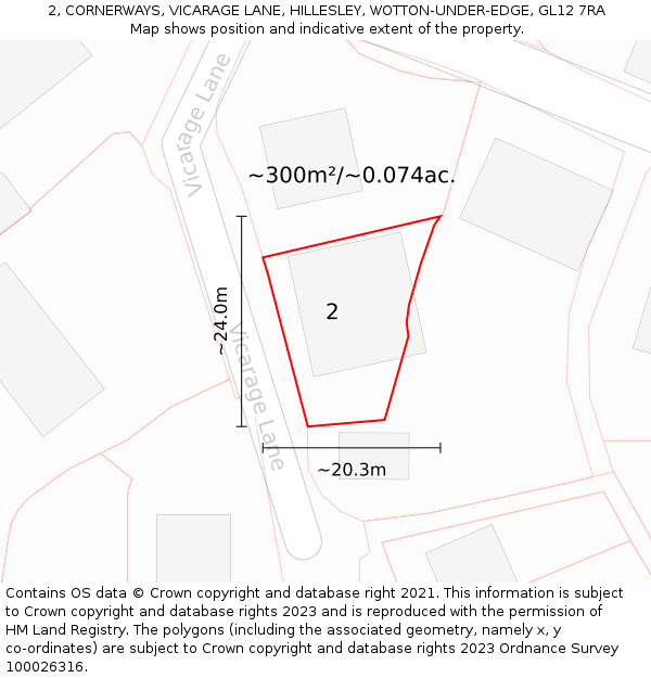 2, CORNERWAYS, VICARAGE LANE, HILLESLEY, WOTTON-UNDER-EDGE, GL12 7RA: Plot and title map