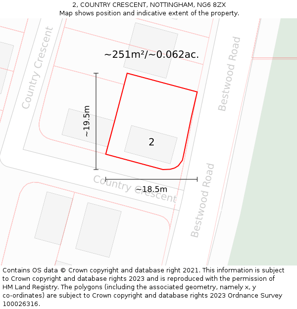 2, COUNTRY CRESCENT, NOTTINGHAM, NG6 8ZX: Plot and title map