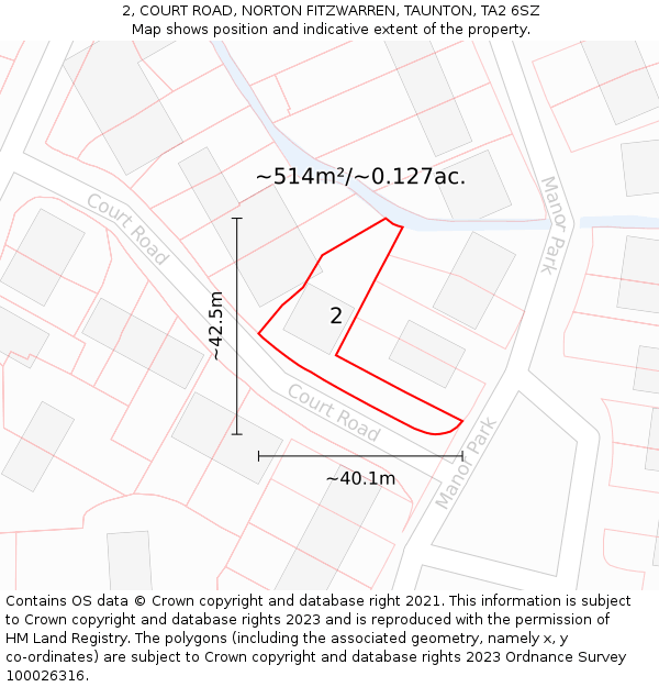 2, COURT ROAD, NORTON FITZWARREN, TAUNTON, TA2 6SZ: Plot and title map