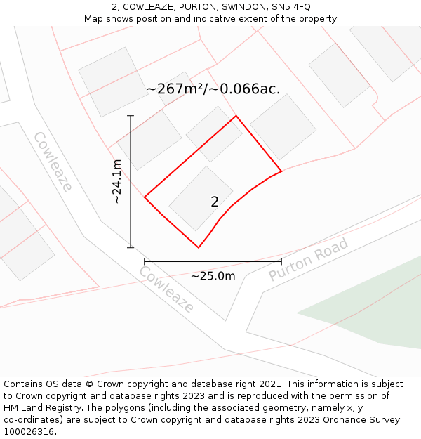 2, COWLEAZE, PURTON, SWINDON, SN5 4FQ: Plot and title map