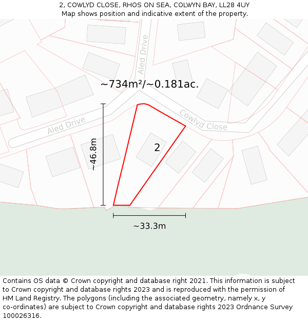 2, COWLYD CLOSE, RHOS ON SEA, COLWYN BAY, LL28 4UY: Plot and title map