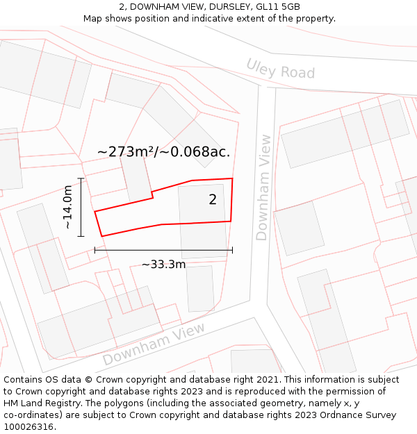 2, DOWNHAM VIEW, DURSLEY, GL11 5GB: Plot and title map