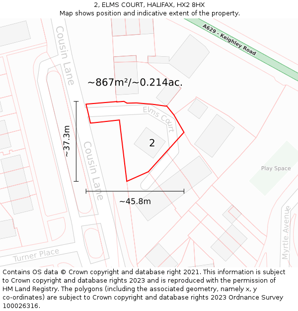 2, ELMS COURT, HALIFAX, HX2 8HX: Plot and title map