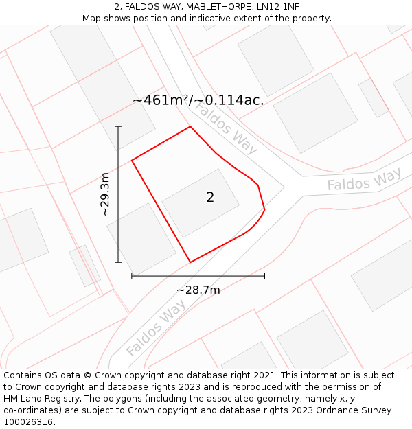 2, FALDOS WAY, MABLETHORPE, LN12 1NF: Plot and title map