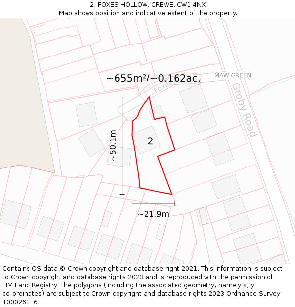 2, FOXES HOLLOW, CREWE, CW1 4NX: Plot and title map