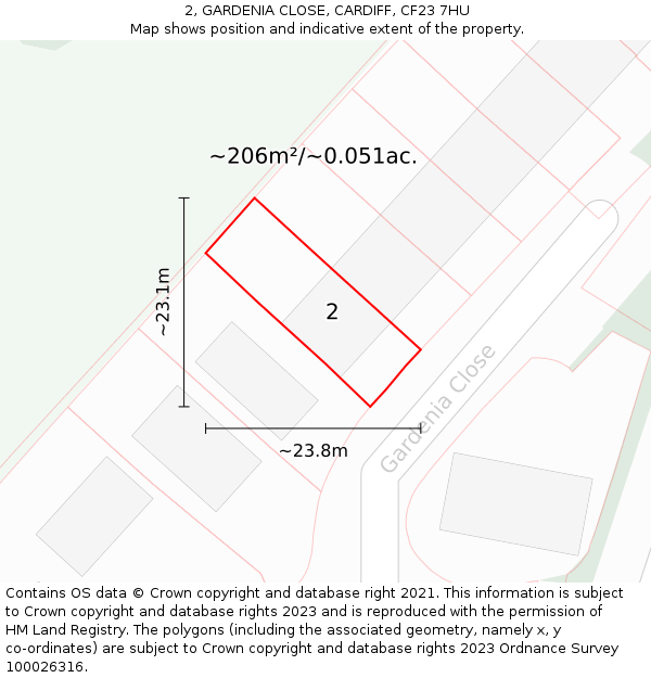 2, GARDENIA CLOSE, CARDIFF, CF23 7HU: Plot and title map