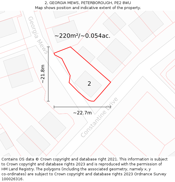 2, GEORGIA MEWS, PETERBOROUGH, PE2 8WU: Plot and title map