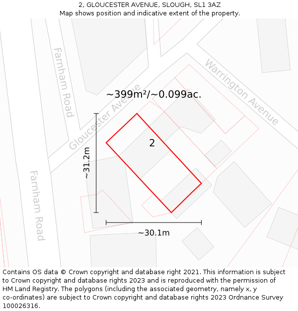 2, GLOUCESTER AVENUE, SLOUGH, SL1 3AZ: Plot and title map