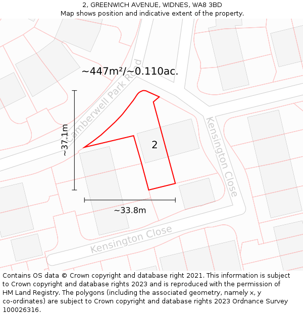 2, GREENWICH AVENUE, WIDNES, WA8 3BD: Plot and title map