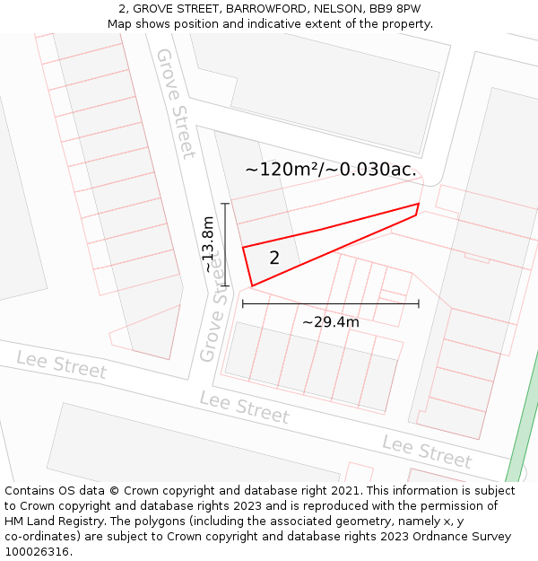 2, GROVE STREET, BARROWFORD, NELSON, BB9 8PW: Plot and title map