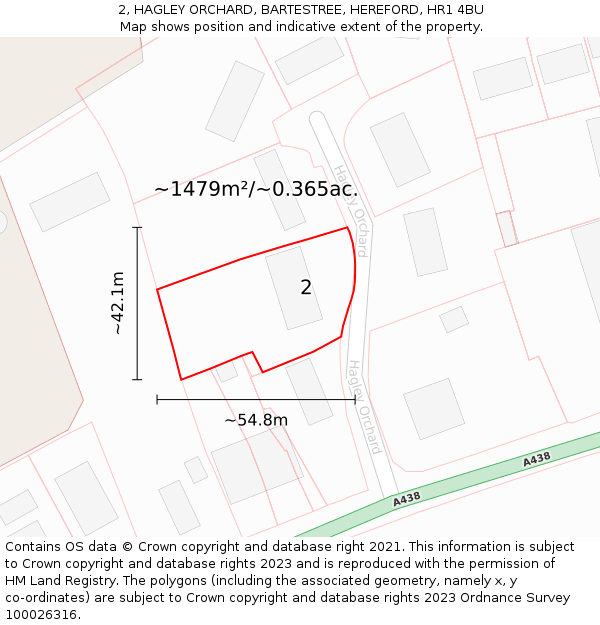 2, HAGLEY ORCHARD, BARTESTREE, HEREFORD, HR1 4BU: Plot and title map