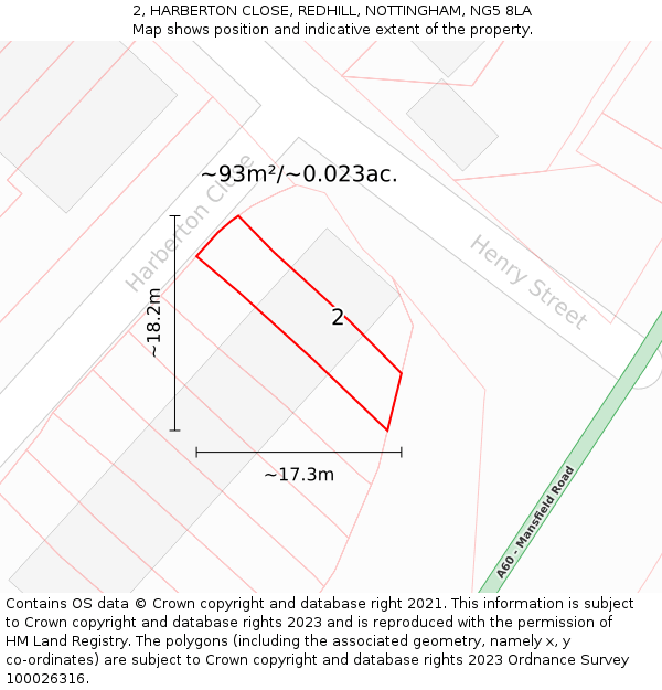 2, HARBERTON CLOSE, REDHILL, NOTTINGHAM, NG5 8LA: Plot and title map