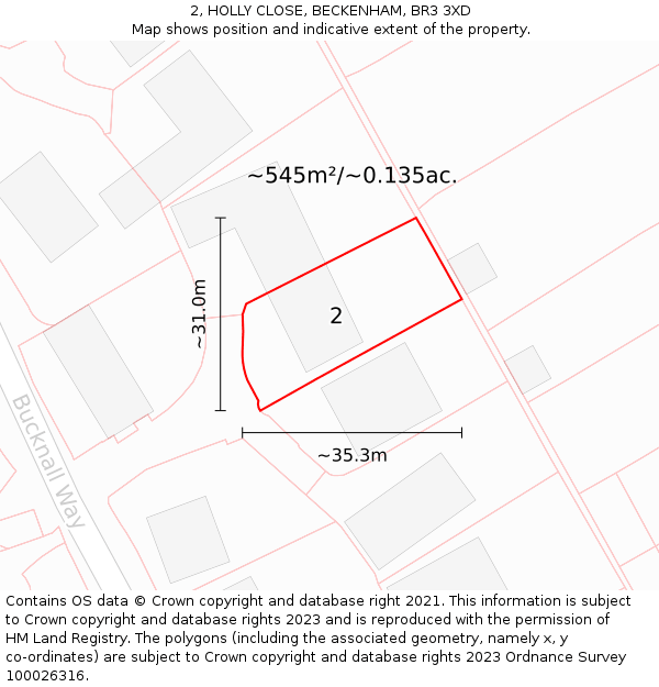 2, HOLLY CLOSE, BECKENHAM, BR3 3XD: Plot and title map