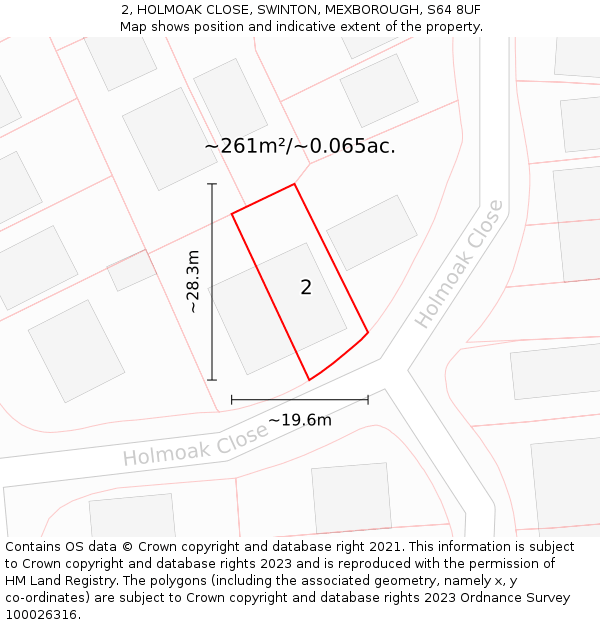2, HOLMOAK CLOSE, SWINTON, MEXBOROUGH, S64 8UF: Plot and title map